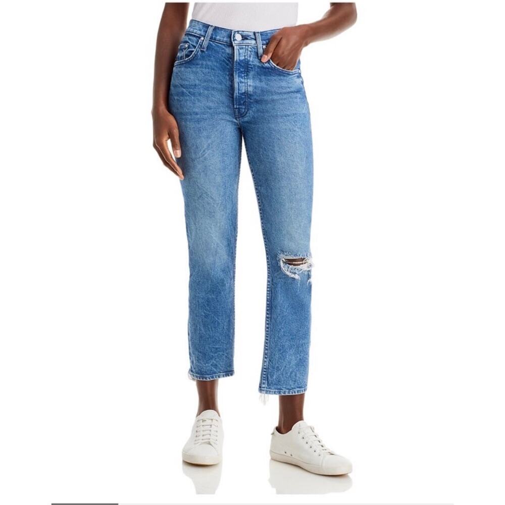 Mother The Tomcat Cropped Jeans in Completely Over Raw Hem Medium Wash Size 27